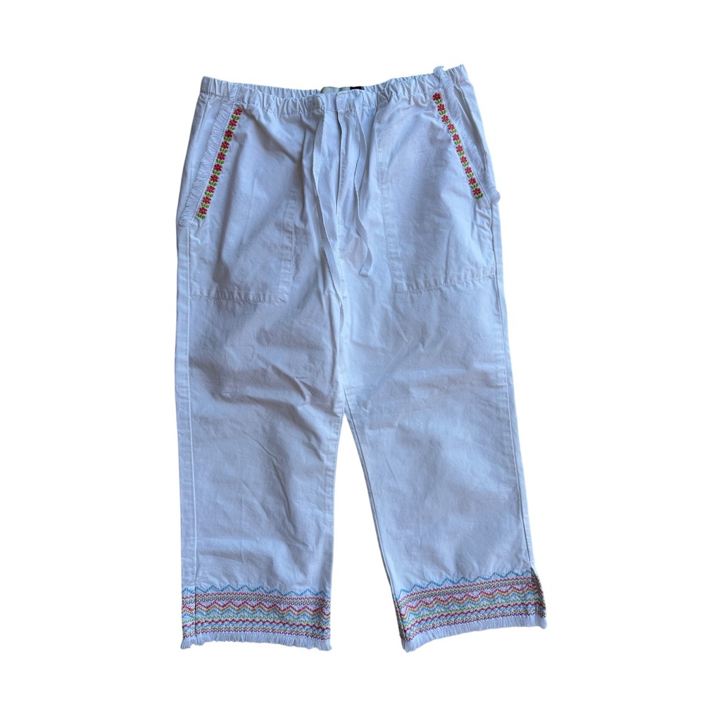 Gap Kids Girls White Cotton Capri Pants Embroidered Trim Size 12 Boho